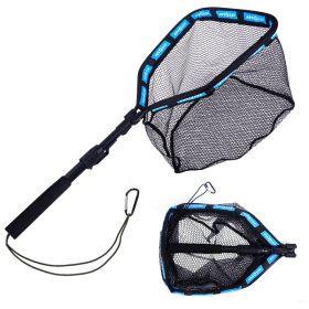 Collapsible Floating Dip Net With Connecting Rope For Fishing Rod Portable (Color: Blue)