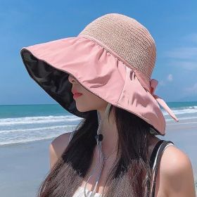 Women's Summer Foldable Weaving Cap; Sun Visor Brim Outdoor Traveling Beach Fishing Cap (Color: Pink)