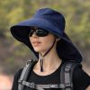 Wide Brim Shawl Ponytail Bucket Hat For Women; Outdoor Fishing Hiking UV Protection Bonnet