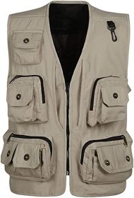 Men's Casual Multi Pocket Cargo Vest Outdoor Work Photography Fishing Vest Jacket (size: BEIGE-M)