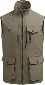 Men's Multi-pocket Casual Quick Dry Vest Photography Fishing Outdoor Vest (size: KHAKI-XXL)