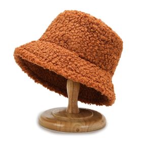 2021 Women's Harajuku Bucket Hat Solid Color Women Men Fishing Fisherman Hats Autumn Winter Lamb Wool Outdoor Warm Panama Cap (Color: Orange, Ships From: China)