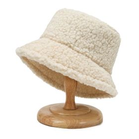 2021 Women's Harajuku Bucket Hat Solid Color Women Men Fishing Fisherman Hats Autumn Winter Lamb Wool Outdoor Warm Panama Cap (Color: Beige, Ships From: China)