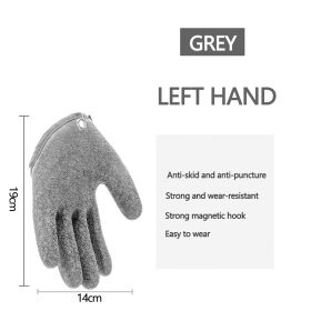 Fishing Gloves Anti-Slip Protect Hand from Puncture Scrapes Fisherman Professional Catch Fish Latex Hunting Gloves Left/Right (Color: Left Grey, Ships From: CN)