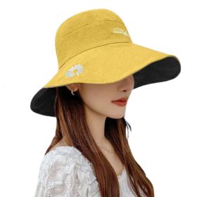 Bucket Hats Women Men Fishing Caps Reversible Double Sided Daisys Embroidery Sun Protection Hat Fisherman Cap (Color: Black)