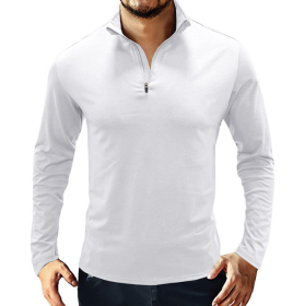 Men's Casual Polo Shirts 1/4 Zip Long Sleeve Shirt Outdoor Stand Up Collar Slim Fit Shirts (Color: White, size: XL-Large)