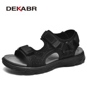 DEKABR Summer Men Casual Beach Outdoor Water Shoes Breathable Trekking Fashion Sandals Fishing Genuine Leather Leisure Shoes (Color: 02 Black, size: 7.5)