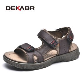 DEKABR Summer Men Casual Beach Outdoor Water Shoes Breathable Trekking Fashion Sandals Fishing Genuine Leather Leisure Shoes (Color: 01 Dark Brown, size: 11)