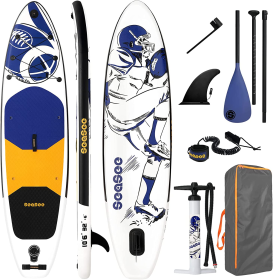 Inflatable Paddle Board; 10'6"x32"x6";  SEASEESUP Paddle Boards for Adults; Stand Up Paddle Board with All SUP Accessories Paddleboard for Fishing Yog (Color: BLUE RUGBY)