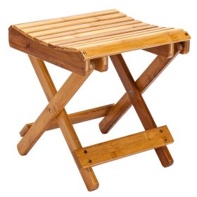 Folding Bamboo Step Stool for Shower, Leg Shaving and Foot Rest, Fully Assembled Wooden Spa Bath Chair for Adults Kids Disabled Women Elderly (Color: Wood Color)