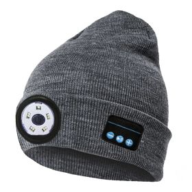 Wireless Beanie Hat with Light Winter Knitted Hat with 3 Lighting Modes Wireless 5.0 Beanie Hat for Music Lovers Men Women USB Rechargeable Machine Wa (Color: Grey)