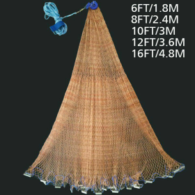 6FT/8FT/10/FT/12FT/16FT Heavy Duty Fishing Net with Nylon Mesh Easy to Throw (Style: Tire Line W/ No Ring, Net Size: 10FT Dia x 0.47in Mesh)